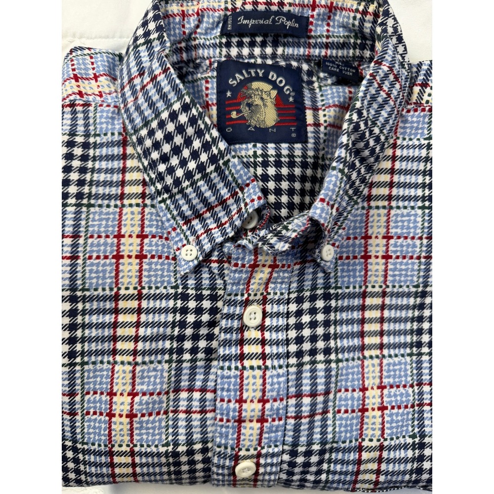 Vintage Salty Dog Gant Plaid Button Down Shirt Men Size XL Short Sleeve
